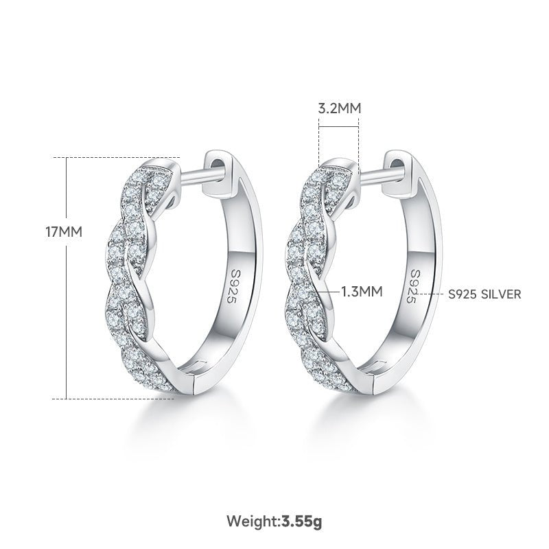 Boucles d'oreilles créoles torsadées en argent sterling S925 avec moissanite 17mm - IVOIRART.COM