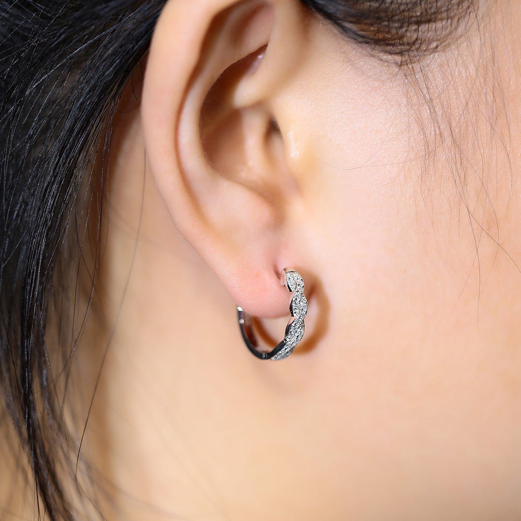 Boucles d'oreilles créoles torsadées en argent sterling S925 avec moissanite 17mm - IVOIRART.COM