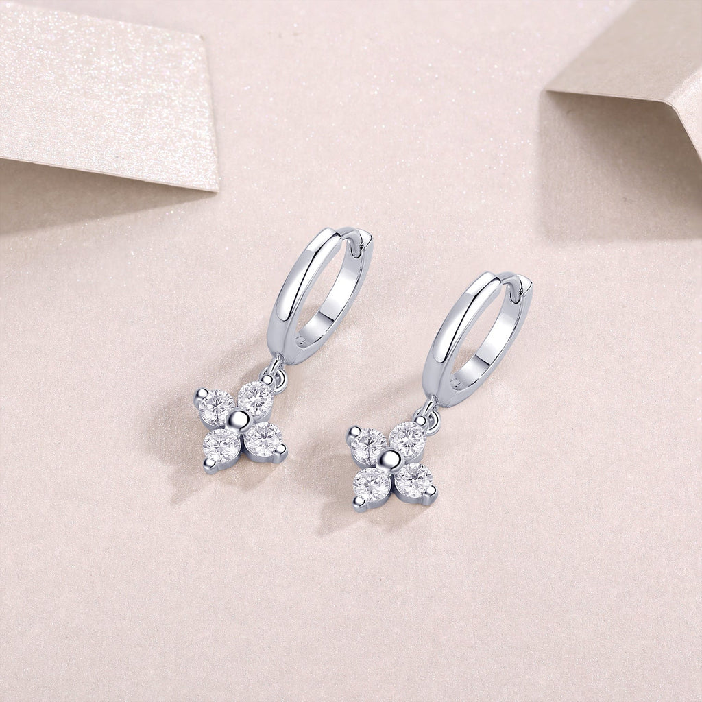Boucles d'oreilles créoles Trèfle en argent sterling S925 0,1 ct Moissanite D VVS1, plaqué platine, 3,8 g, certifiées GRA, coffret cadeau - IVOIRART.COM