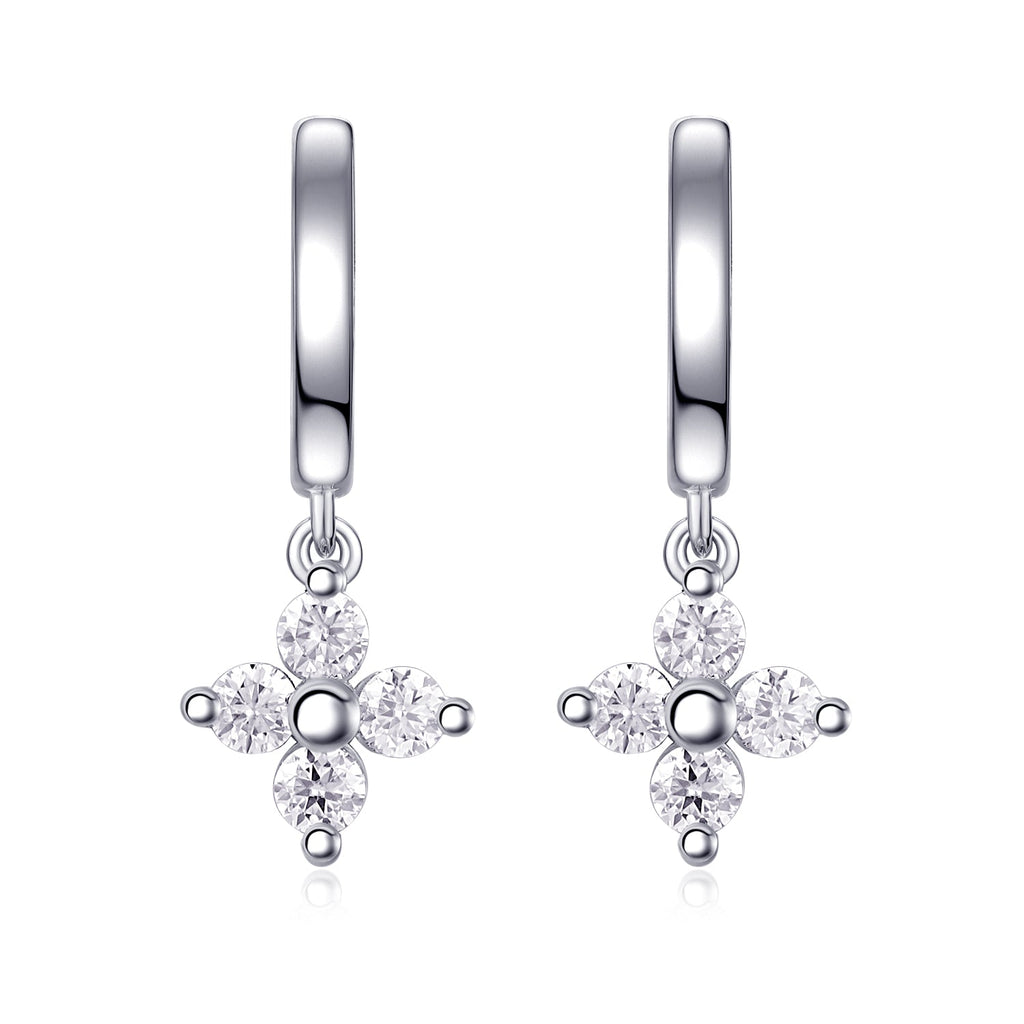 Boucles d'oreilles créoles Trèfle en argent sterling S925 0,1 ct Moissanite D VVS1, plaqué platine, 3,8 g, certifiées GRA, coffret cadeau - IVOIRART.COM
