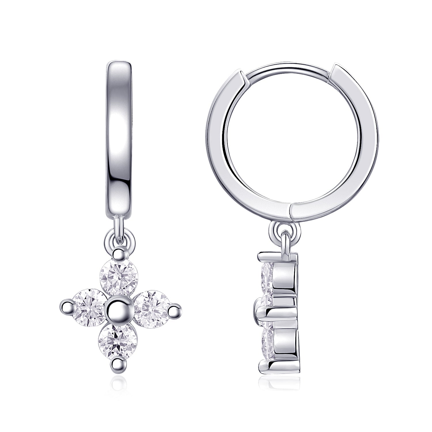 Boucles d'oreilles créoles Trèfle en argent sterling S925 0,1 ct Moissanite D VVS1, plaqué platine, 3,8 g, certifiées GRA, coffret cadeau - IVOIRART.COM