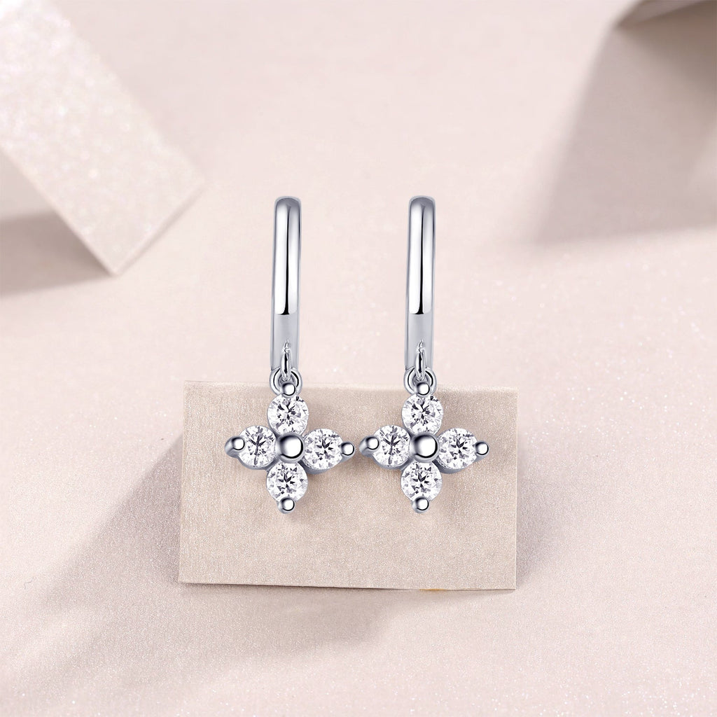 Boucles d'oreilles créoles Trèfle en argent sterling S925 0,1 ct Moissanite D VVS1, plaqué platine, 3,8 g, certifiées GRA, coffret cadeau - IVOIRART.COM