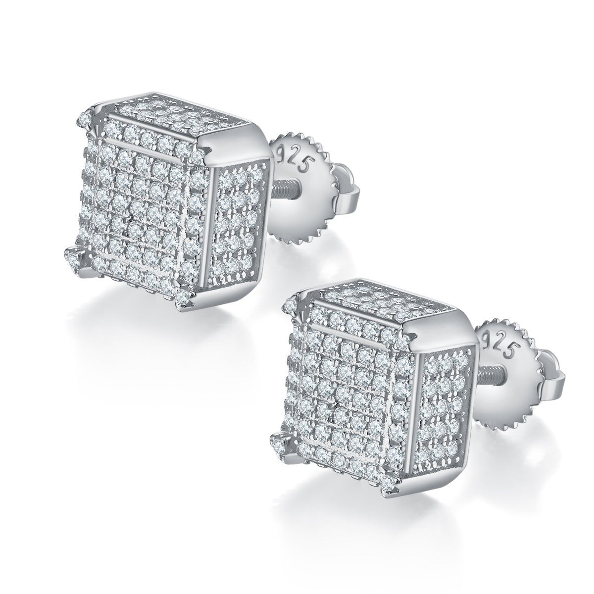 Boucles d'oreilles cube 3D en argent sterling S925, 218 moissanites D VVS1, 2g, fermoir vis, hypoallergéniques, coffret cadeau certifié GRA - IVOIRART.COM