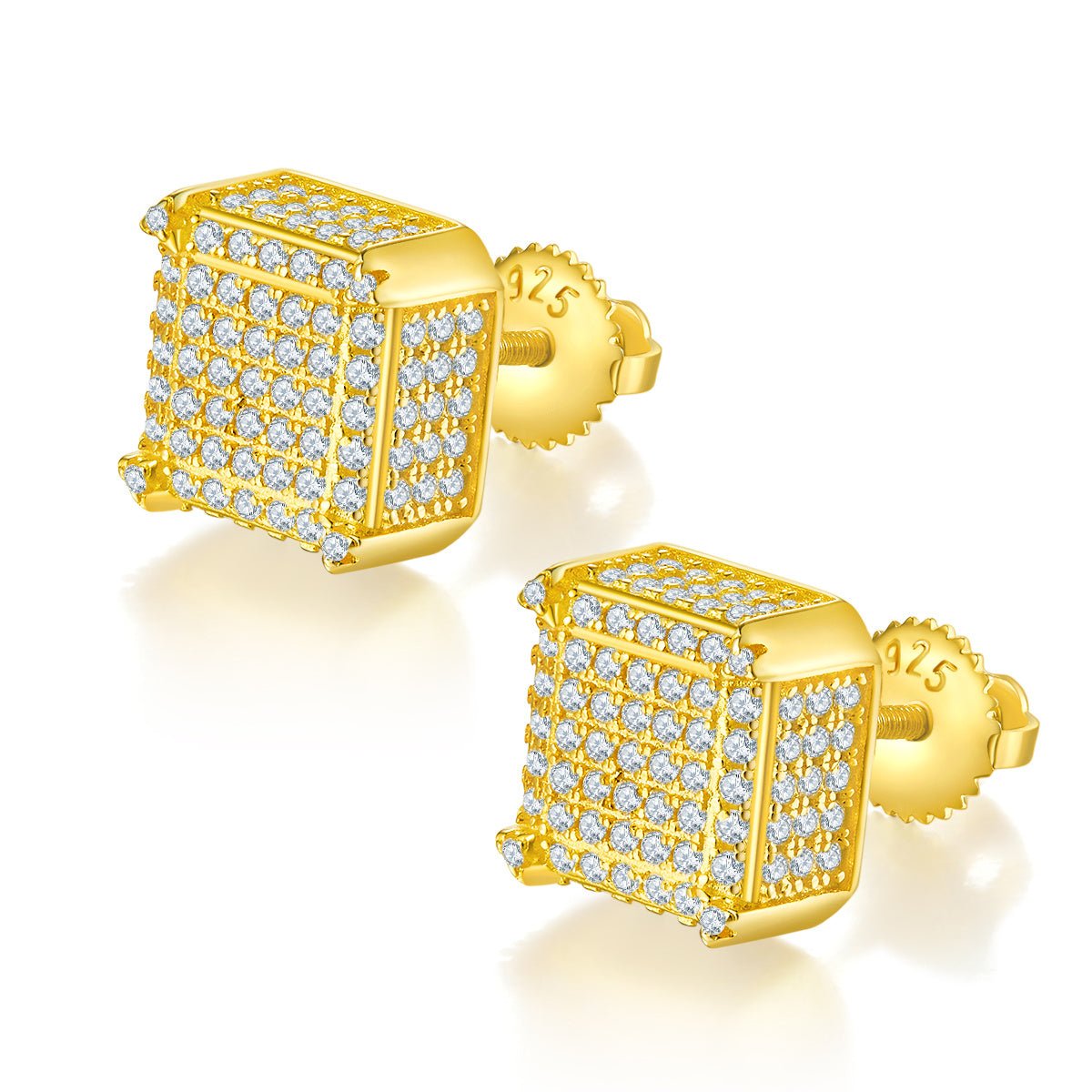 Boucles d'oreilles cube 3D en argent sterling S925, 218 moissanites D VVS1, 2g, fermoir vis, hypoallergéniques, coffret cadeau certifié GRA - IVOIRART.COM