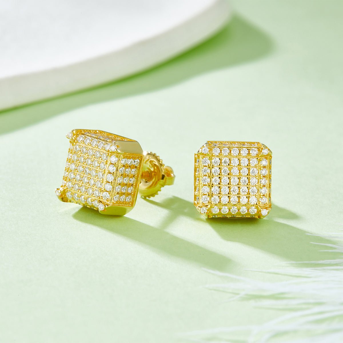 Boucles d'oreilles cube 3D en argent sterling S925, 218 moissanites D VVS1, 2g, fermoir vis, hypoallergéniques, coffret cadeau certifié GRA - IVOIRART.COM