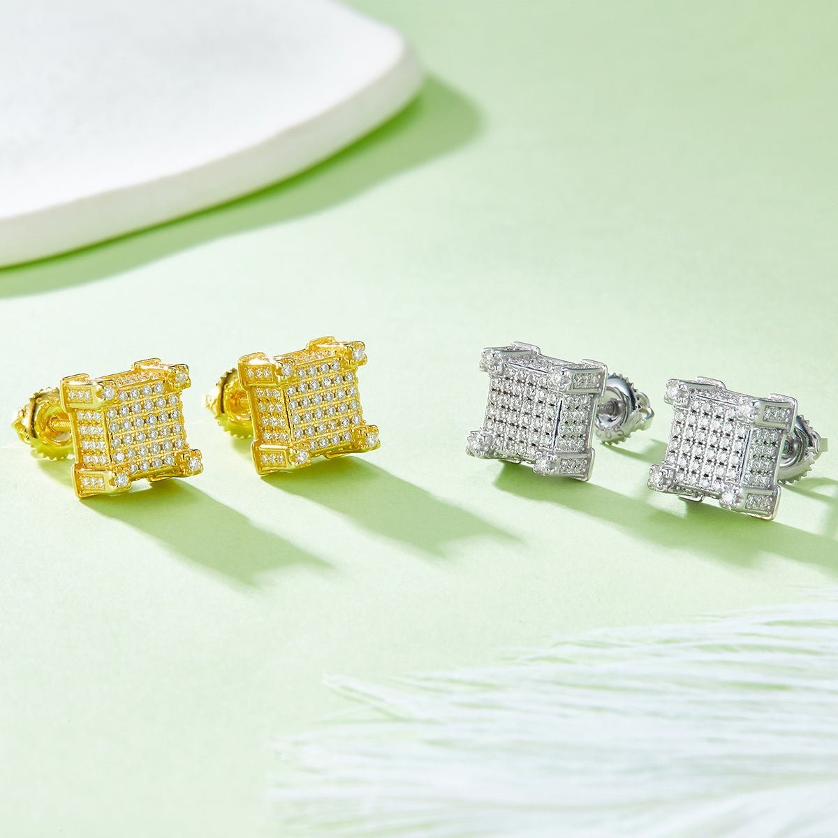 Boucles d'oreilles cube 3D en argent sterling S925 avec 216 moissanites D VVS1 - IVOIRART.COM