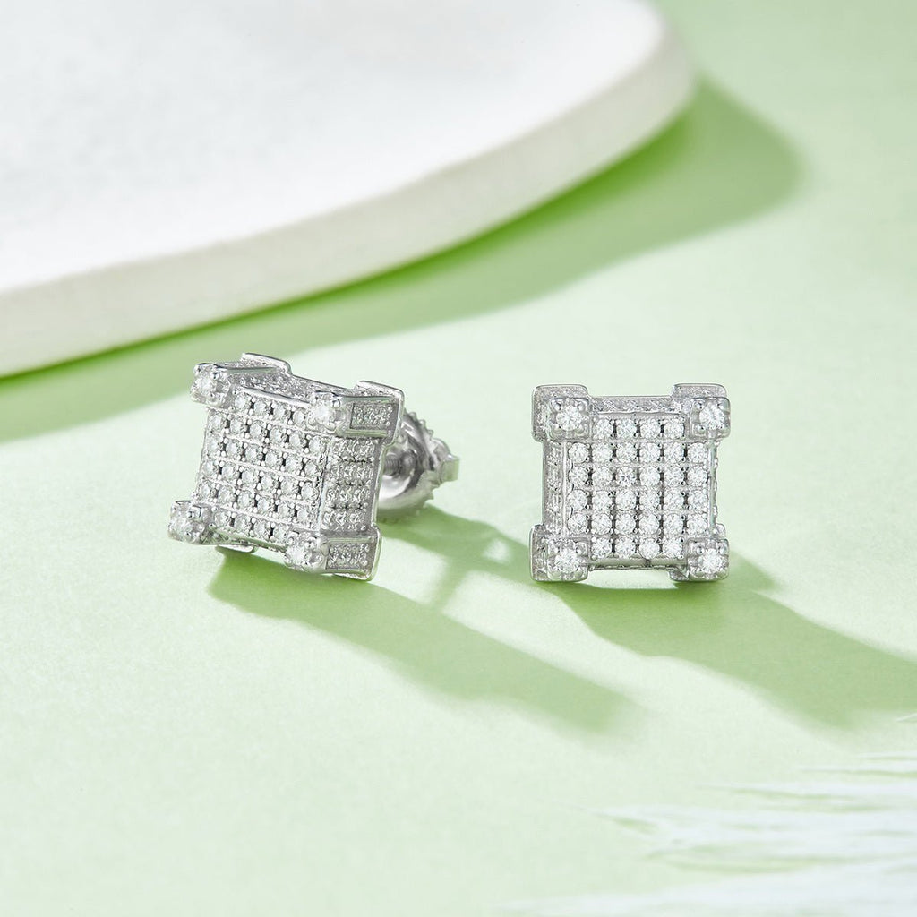 Boucles d'oreilles cube 3D en argent sterling S925 avec 216 moissanites D VVS1 - IVOIRART.COM