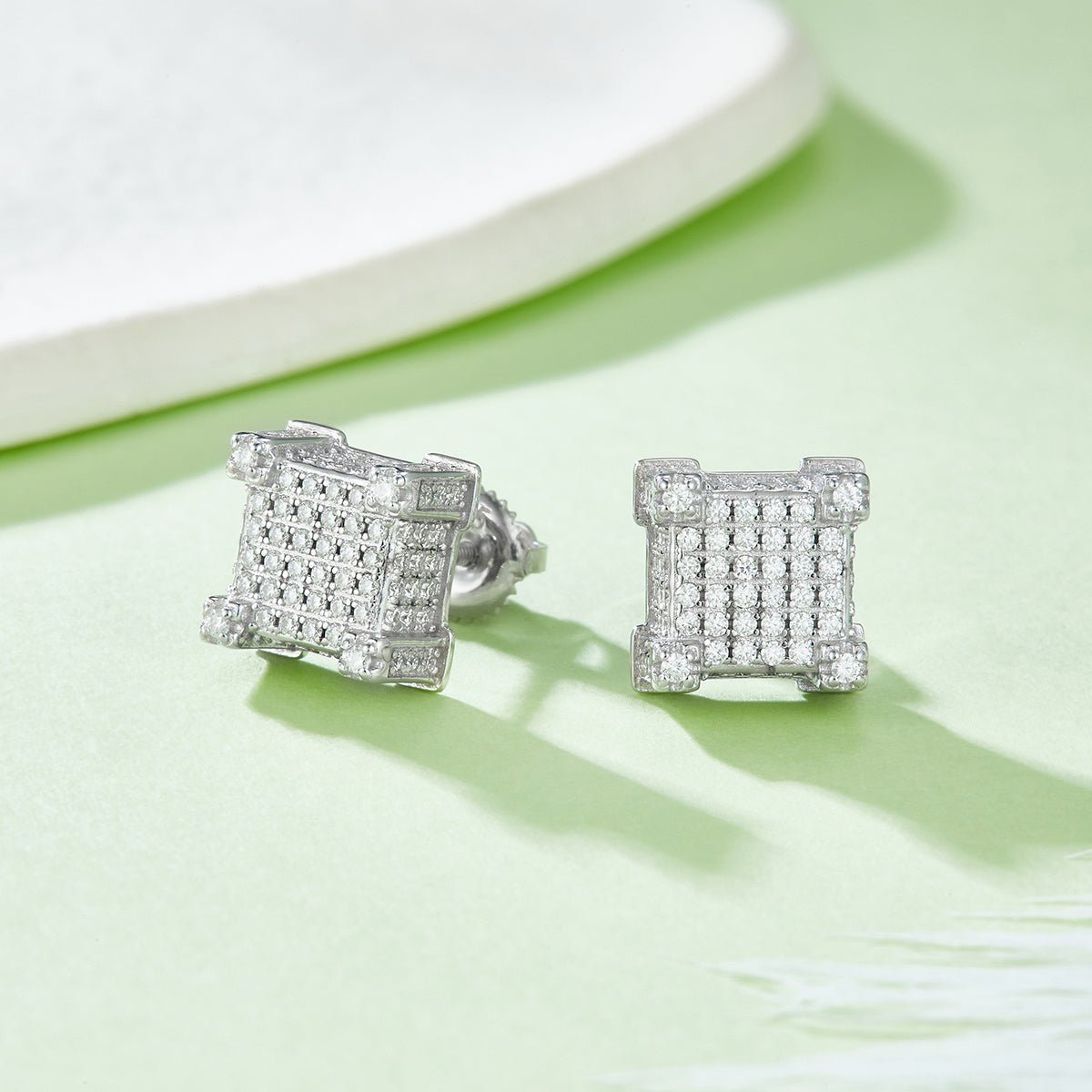 Boucles d'oreilles cube 3D en argent sterling S925 avec 216 moissanites D VVS1 - IVOIRART.COM