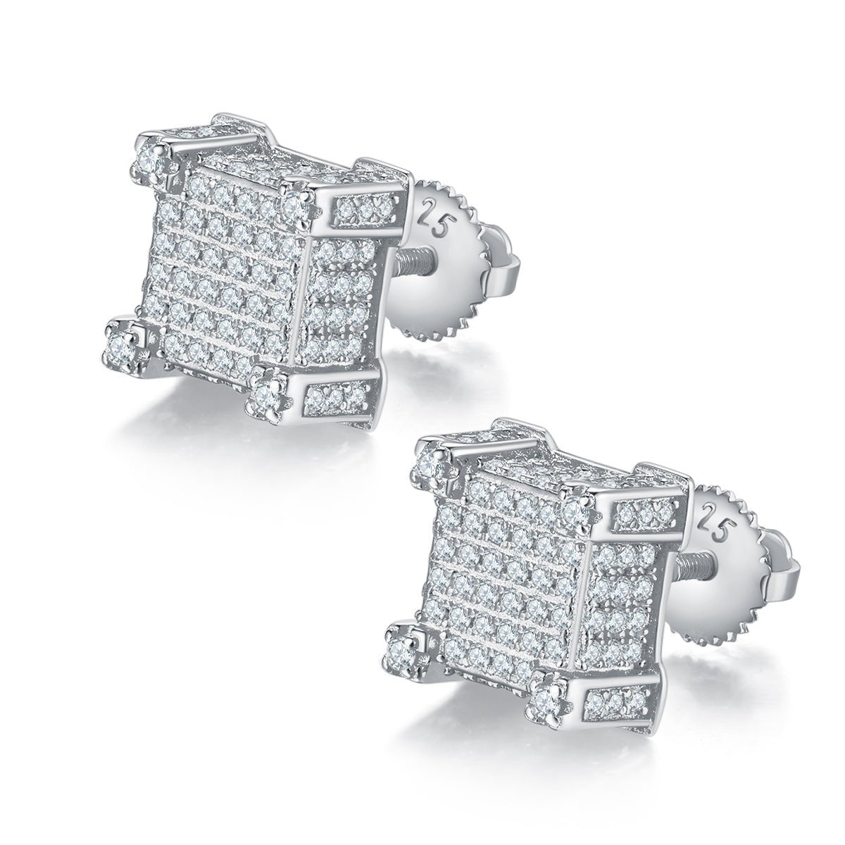 Boucles d'oreilles cube 3D en argent sterling S925 avec 216 moissanites D VVS1 - IVOIRART.COM