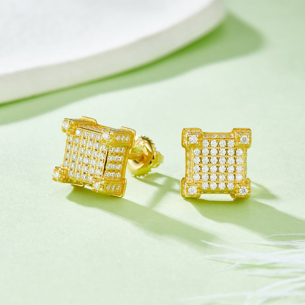 Boucles d'oreilles cube 3D en argent sterling S925 avec 216 moissanites D VVS1 - IVOIRART.COM