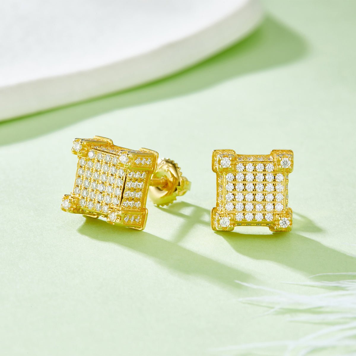 Boucles d'oreilles cube 3D en argent sterling S925 avec 216 moissanites D VVS1 - IVOIRART.COM