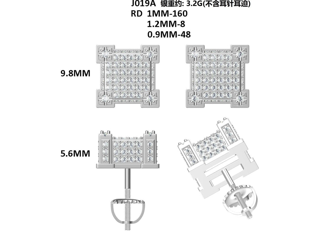 Boucles d'oreilles cube 3D en argent sterling S925 avec 216 moissanites D VVS1 - IVOIRART.COM
