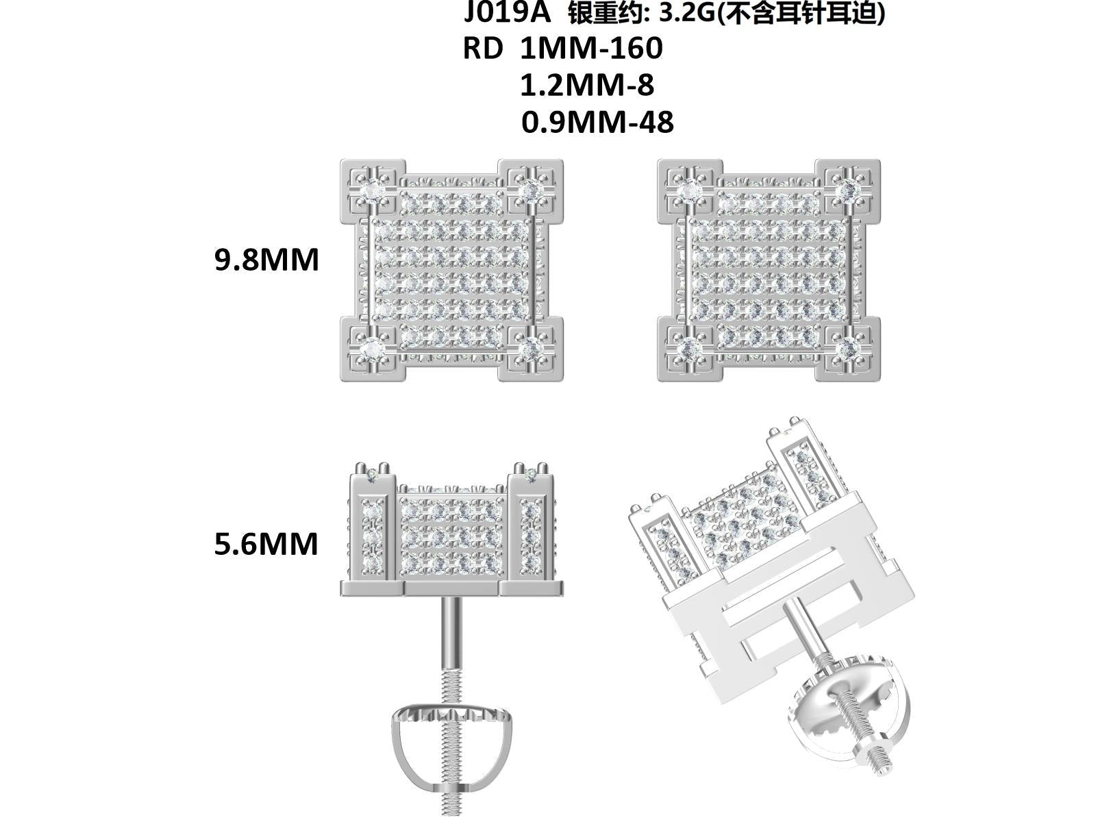 Boucles d'oreilles cube 3D en argent sterling S925 avec 216 moissanites D VVS1 - IVOIRART.COM