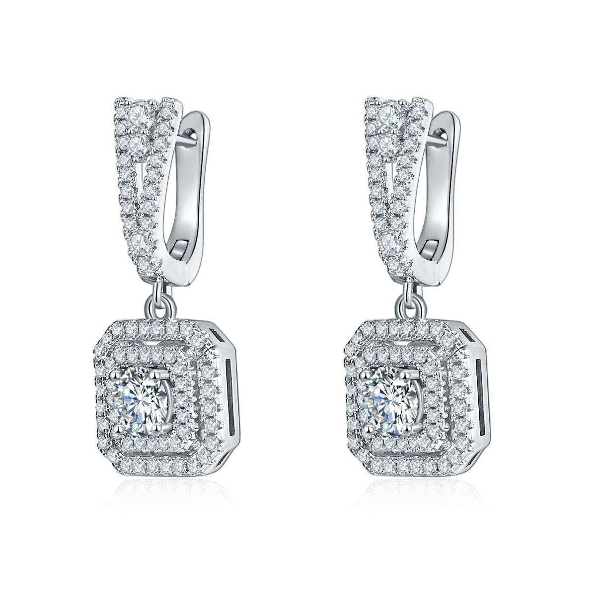 Boucles d'oreilles double halo S925 Argenté 6,5mm Moissanite Platine 6,8g cadeau - IVOIRART.COM