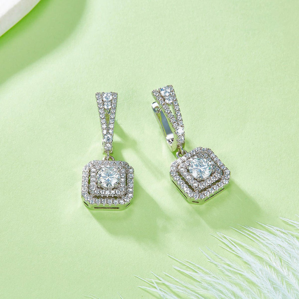 Boucles d'oreilles double halo S925 Argenté 6,5mm Moissanite Platine 6,8g cadeau - IVOIRART.COM