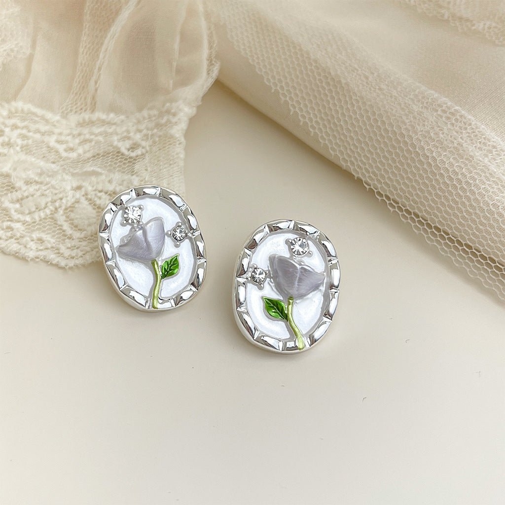 Boucles d'oreilles émail floral Premium - Style rétro français bohème vintage Or. - IVOIRART.COM
