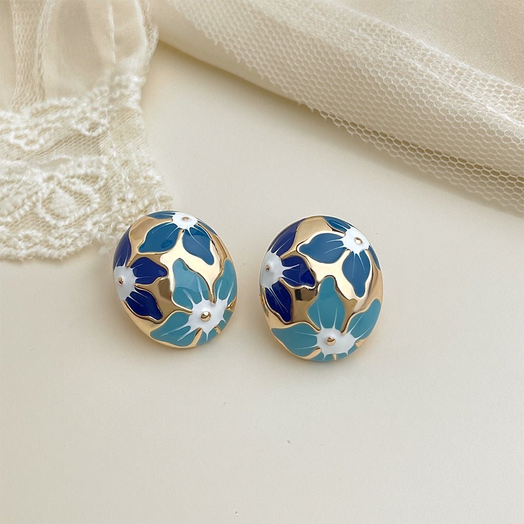 Boucles d'oreilles émail floral Premium - Style rétro français bohème vintage Or. - IVOIRART.COM