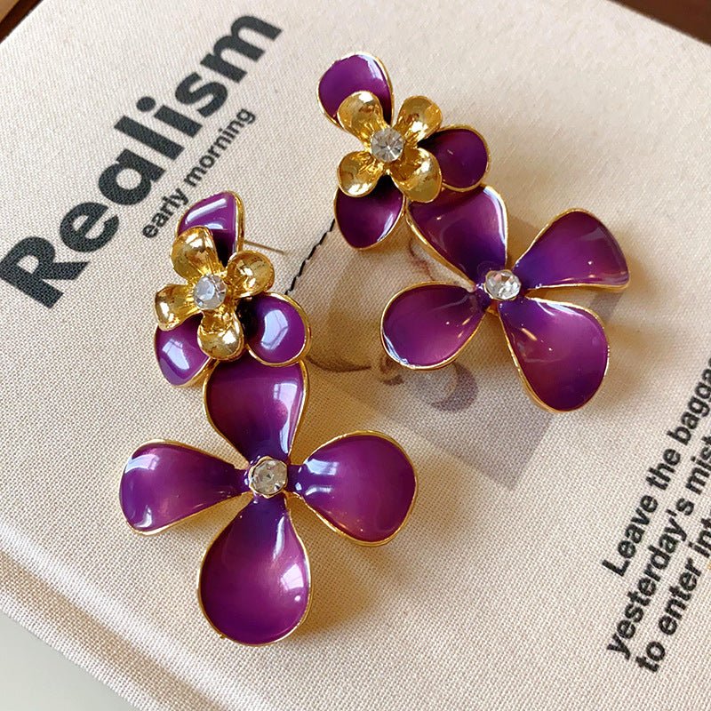 Boucles d'oreilles émail rétro florales - Style vintage léger de luxe polyvalent - IVOIRART.COM