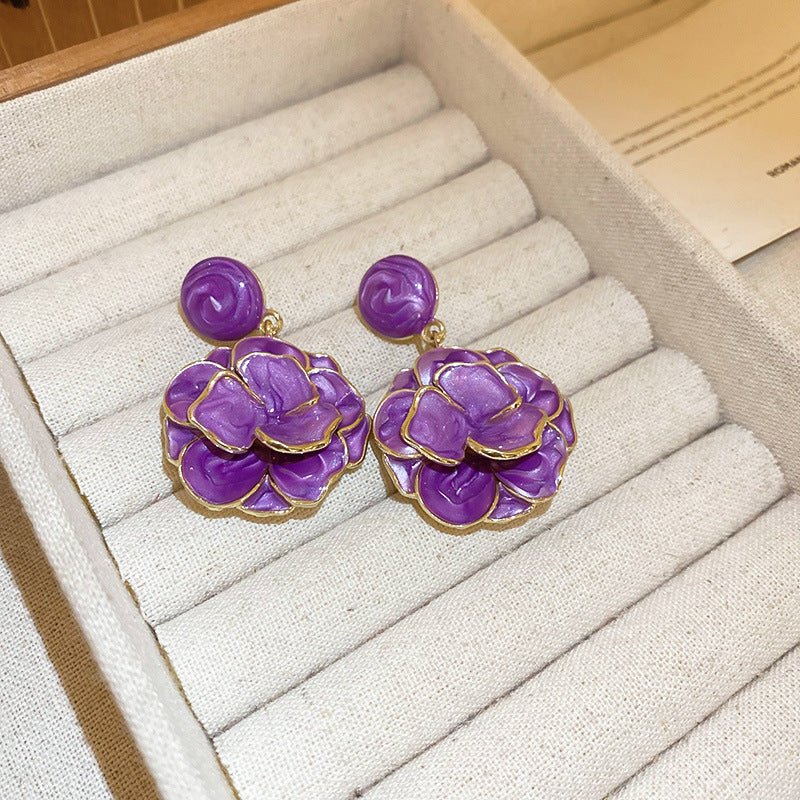 Boucles d'oreilles émail vintage fleur—Clous rétro premium, élégantes et légères - IVOIRART.COM