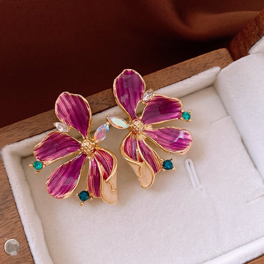 Boucles d'oreilles émail vintage fleur—Clous rétro premium, élégantes et légères - IVOIRART.COM