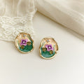 Boucles d'oreilles émaillées vintage fleurs françaises, style rétro romantiques. - IVOIRART.COM