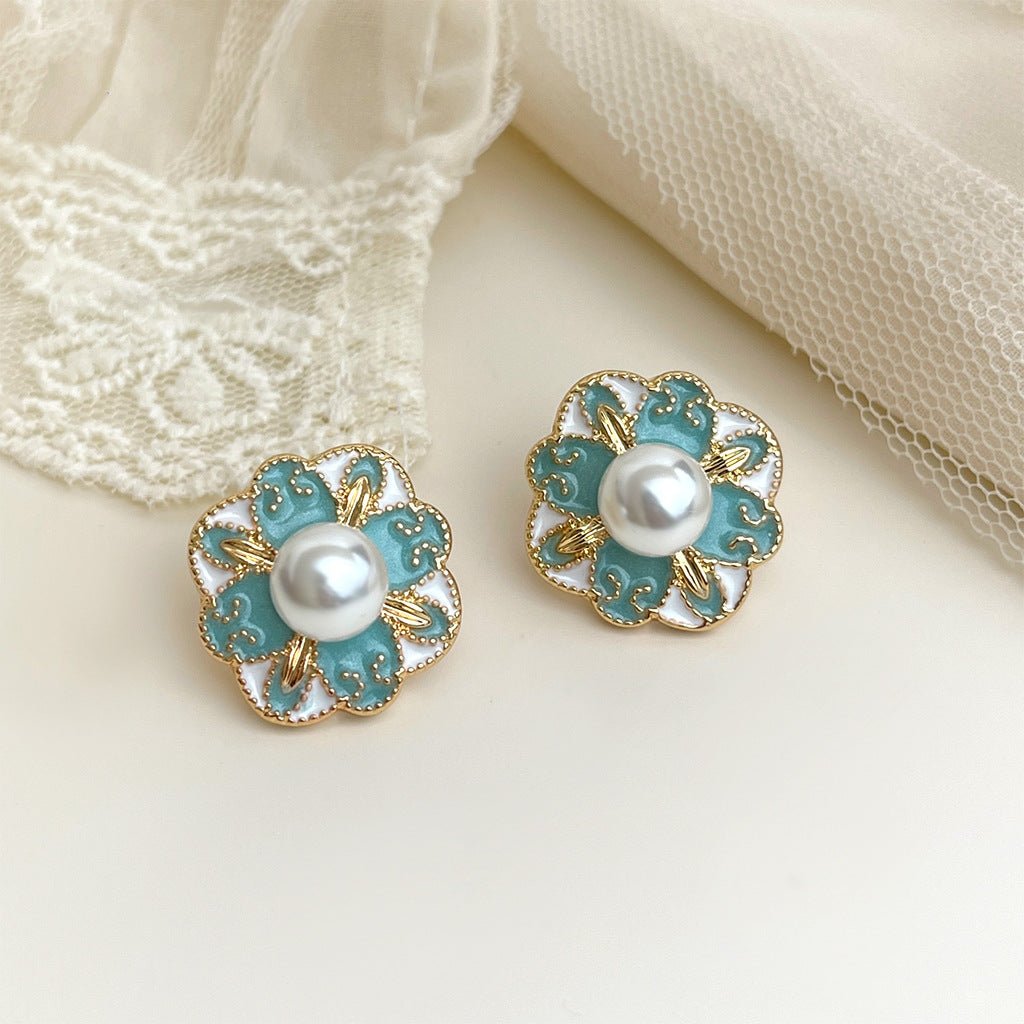 Boucles d'oreilles émaillées vintage fleurs françaises, style rétro romantiques. - IVOIRART.COM