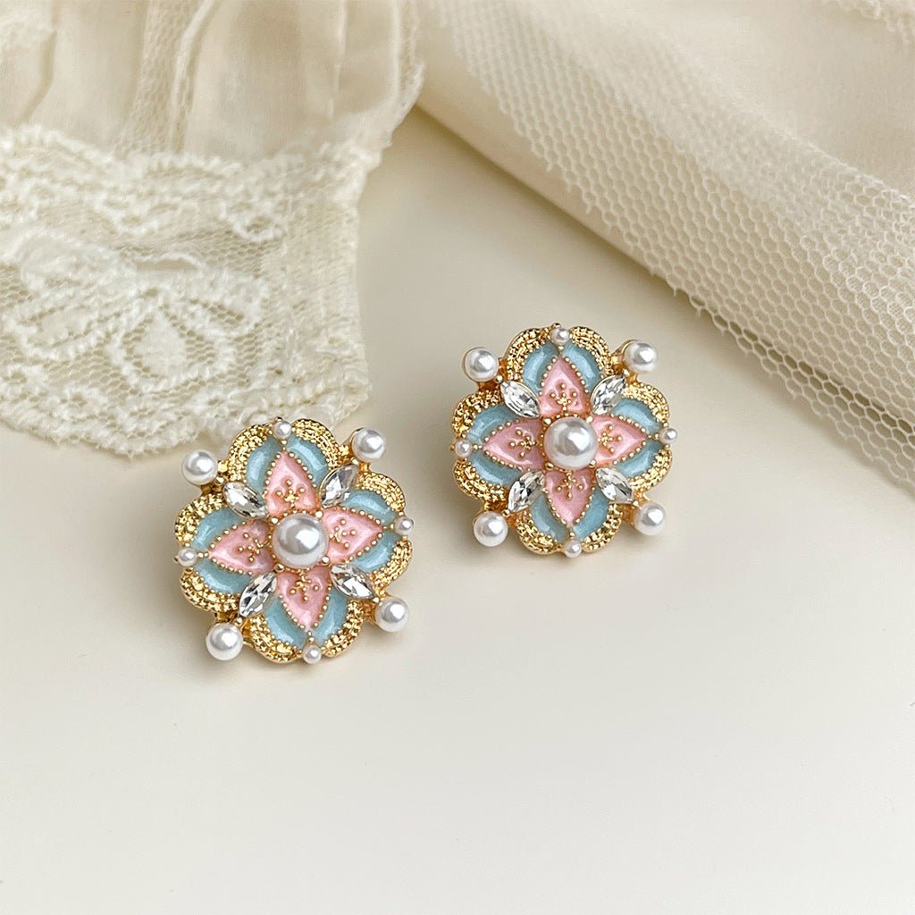 Boucles d'oreilles émaillées vintage fleurs françaises, style rétro romantiques. - IVOIRART.COM
