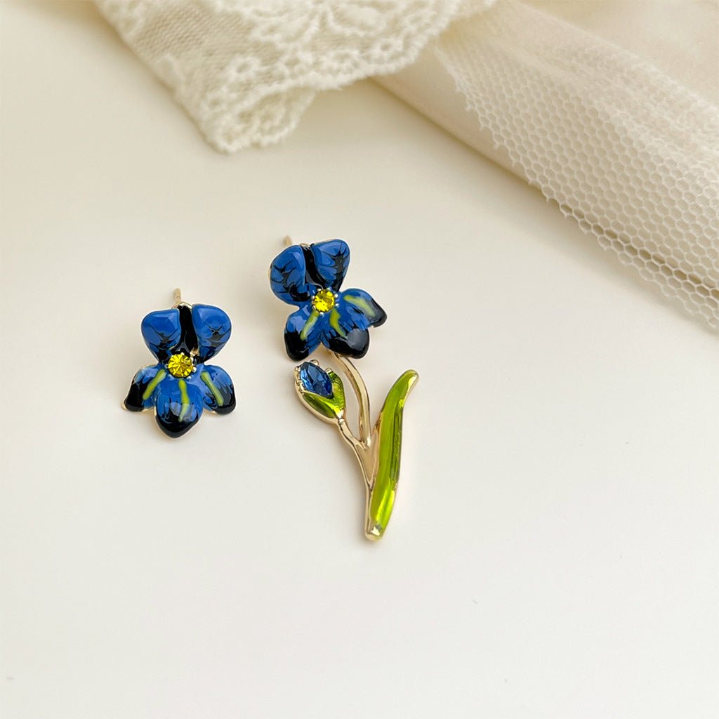 Boucles d'oreilles émaillées vintage fleurs françaises, style rétro romantiques. - IVOIRART.COM