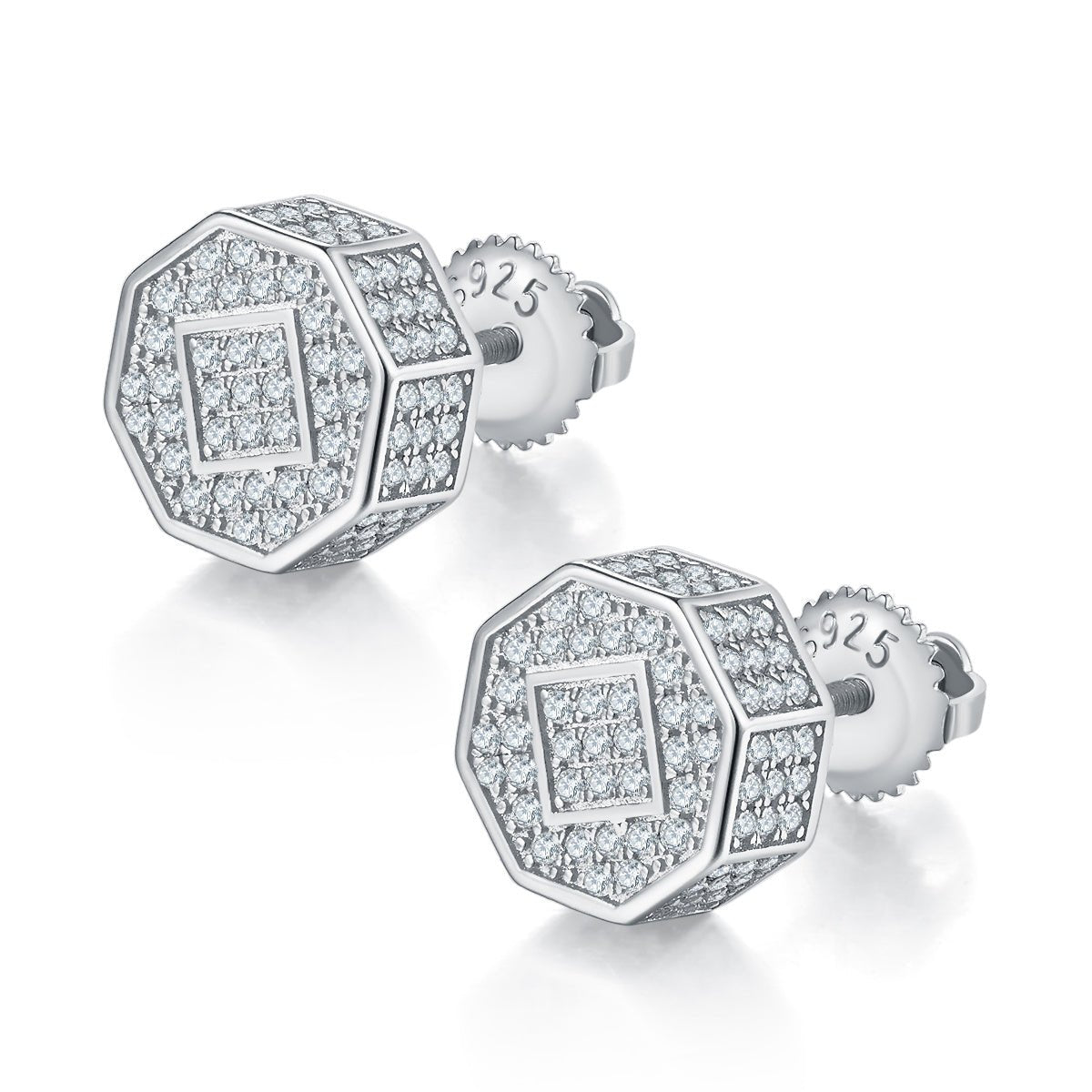 Boucles d'oreilles en argent sterling S925, 214 pierres Moissanite D VVS1 octogonales 3D, 10 mm, fermoir à vis hypoallergénique, certifiées GRA, coffret cadeau - IVOIRART.COM