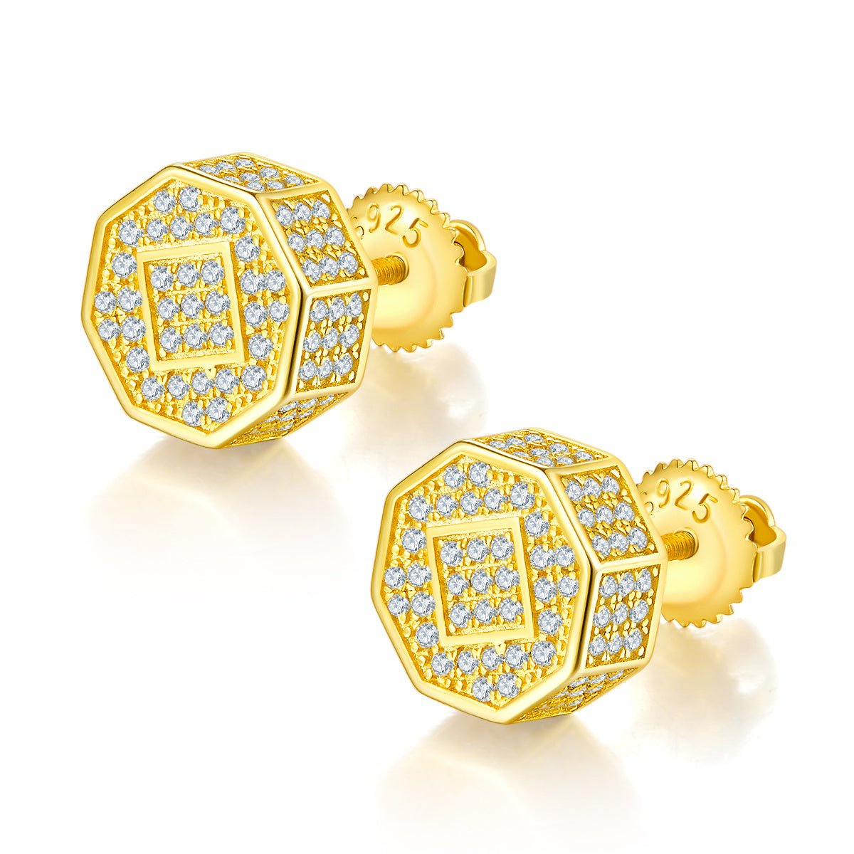Boucles d'oreilles en argent sterling S925, 214 pierres Moissanite D VVS1 octogonales 3D, 10 mm, fermoir à vis hypoallergénique, certifiées GRA, coffret cadeau - IVOIRART.COM