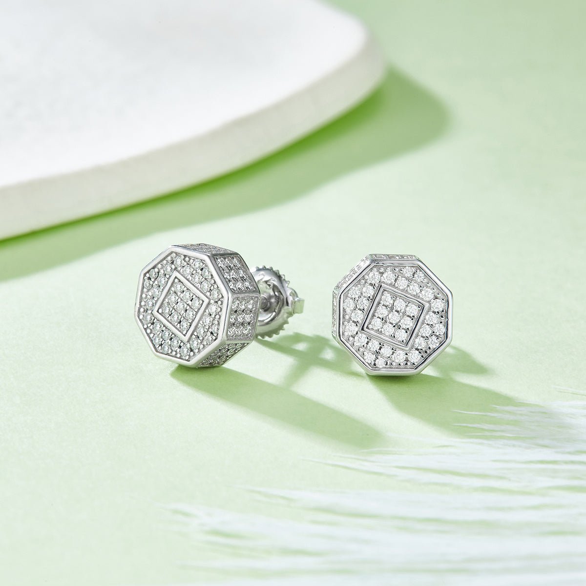 Boucles d'oreilles en argent sterling S925, 214 pierres Moissanite D VVS1 octogonales 3D, 10 mm, fermoir à vis hypoallergénique, certifiées GRA, coffret cadeau - IVOIRART.COM