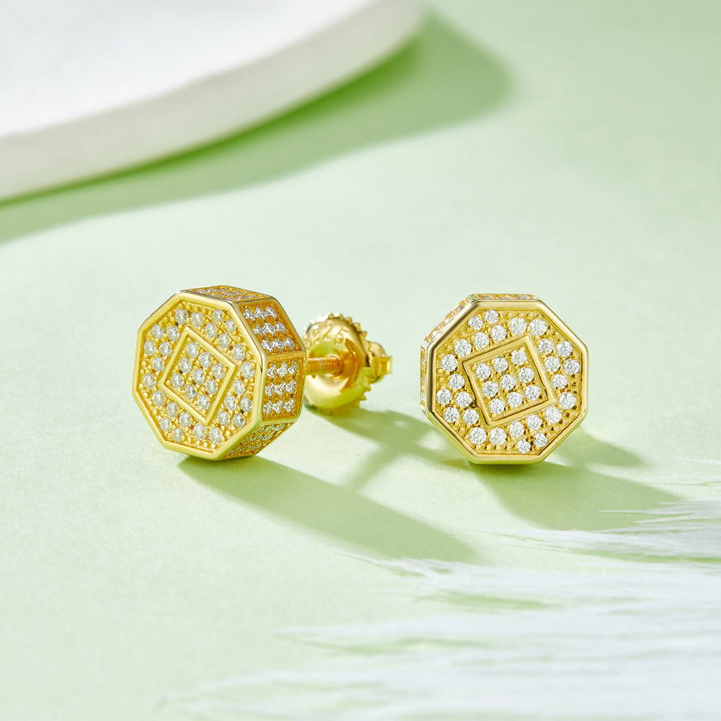 Boucles d'oreilles en argent sterling S925, 214 pierres Moissanite D VVS1 octogonales 3D, 10 mm, fermoir à vis hypoallergénique, certifiées GRA, coffret cadeau - IVOIRART.COM