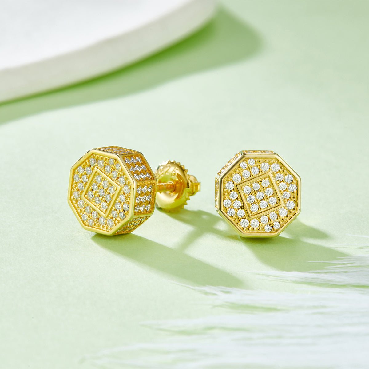 Boucles d'oreilles en argent sterling S925, 214 pierres Moissanite D VVS1 octogonales 3D, 10 mm, fermoir à vis hypoallergénique, certifiées GRA, coffret cadeau - IVOIRART.COM