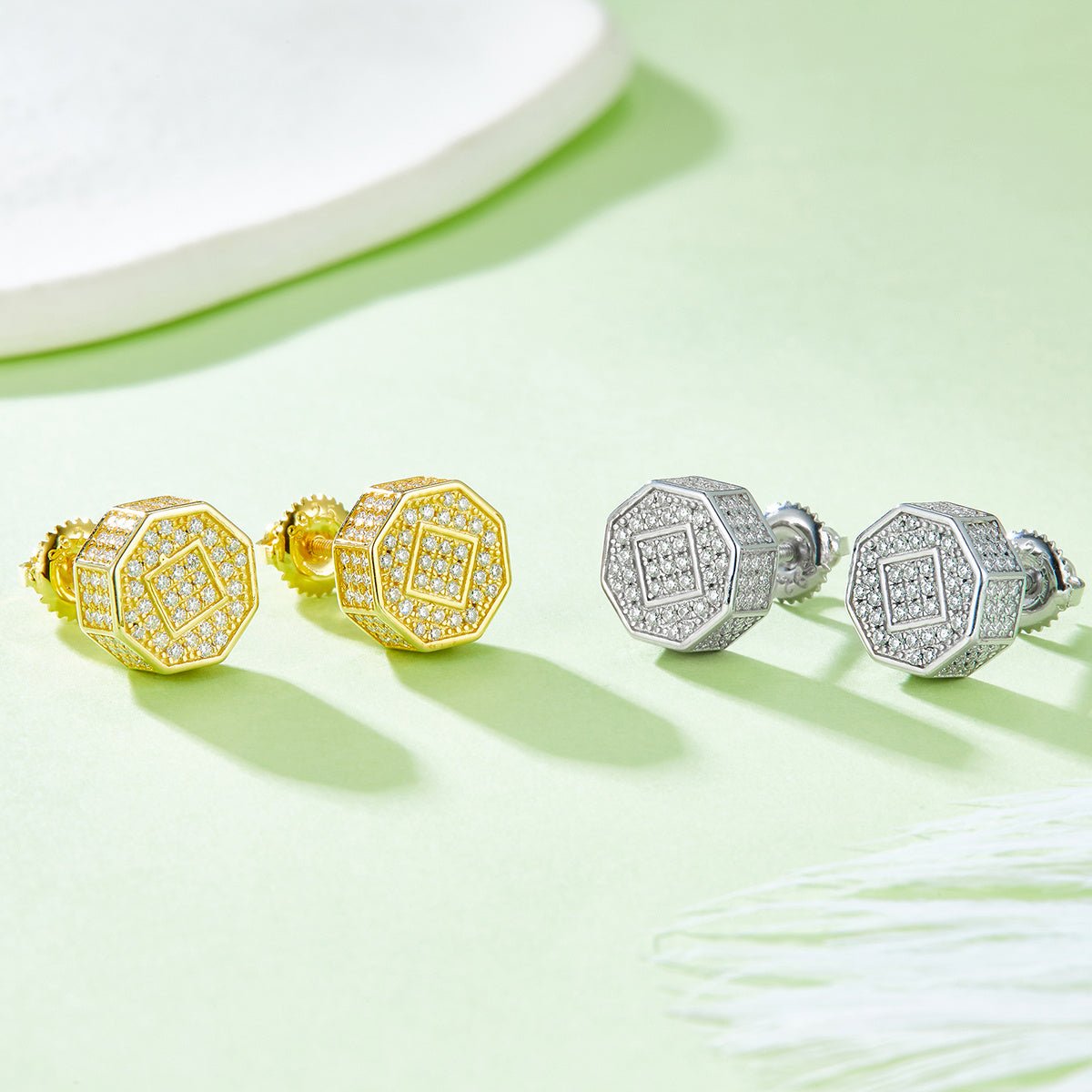 Boucles d'oreilles en argent sterling S925, 214 pierres Moissanite D VVS1 octogonales 3D, 10 mm, fermoir à vis hypoallergénique, certifiées GRA, coffret cadeau - IVOIRART.COM