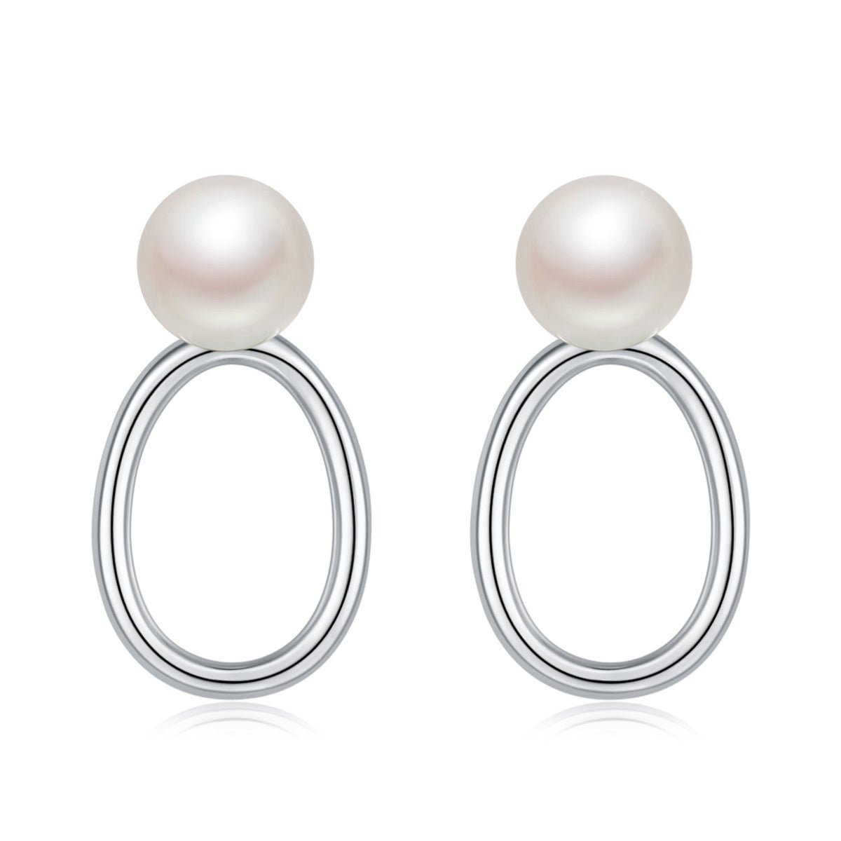 Boucles d'oreilles en argent sterling S925 avec perle d'eau douce naturelle, design minimaliste ovale creux, plaqué platine, 1,6 g, boîte cadeau - IVOIRART.COM