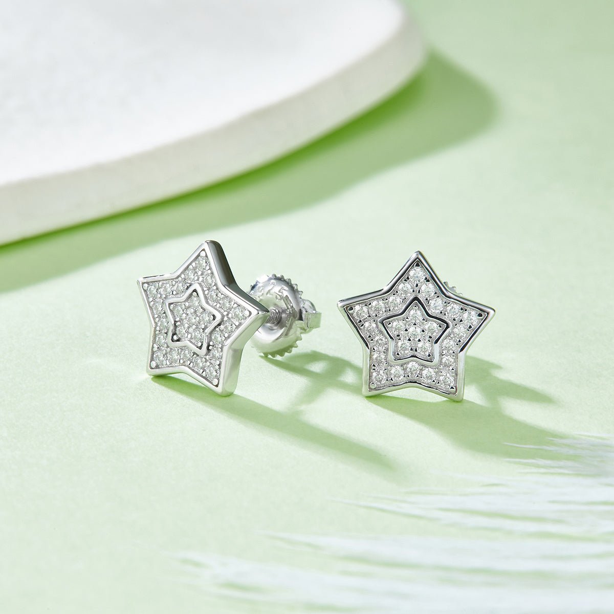 Boucles d'oreilles étoiles en moissanite D Couleur VVS1, argent sterling S925, 52 pcs, 11mm, double pavé à vis, hypoallergénique, 1,7g, certifiées GRA, boîte cadeau - IVOIRART.COM