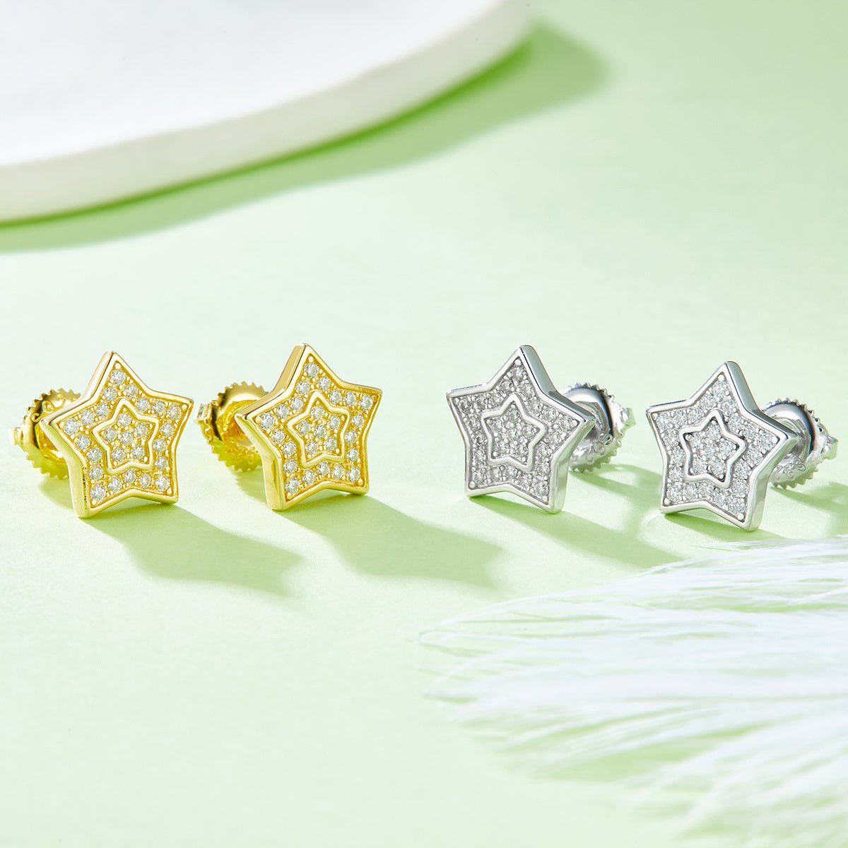 Boucles d'oreilles étoiles en moissanite D Couleur VVS1, argent sterling S925, 52 pcs, 11mm, double pavé à vis, hypoallergénique, 1,7g, certifiées GRA, boîte cadeau - IVOIRART.COM
