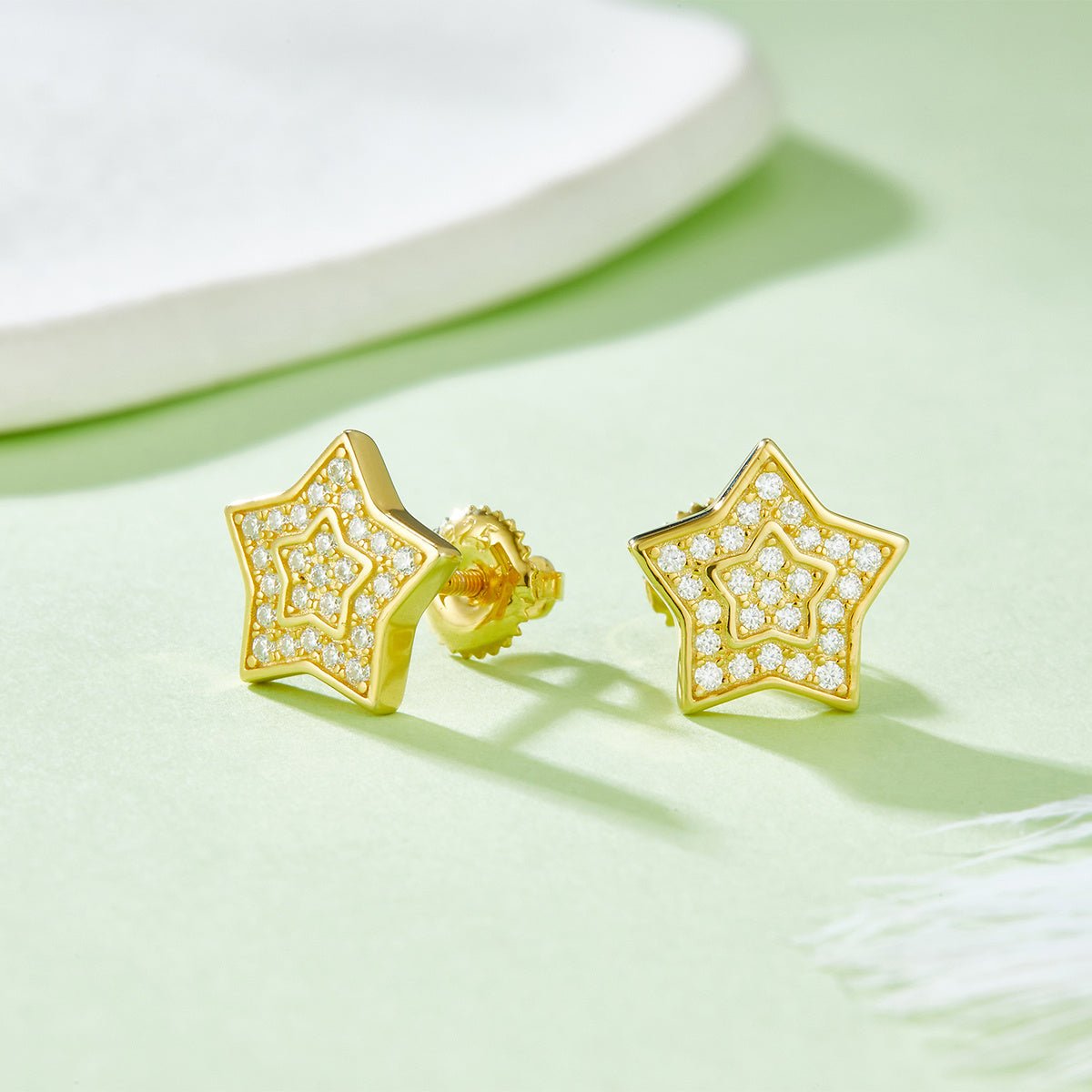 Boucles d'oreilles étoiles en moissanite D Couleur VVS1, argent sterling S925, 52 pcs, 11mm, double pavé à vis, hypoallergénique, 1,7g, certifiées GRA, boîte cadeau - IVOIRART.COM