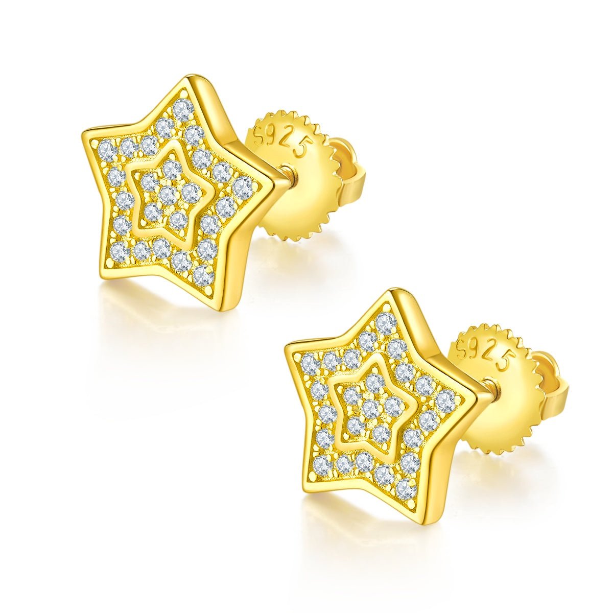 Boucles d'oreilles étoiles en moissanite D Couleur VVS1, argent sterling S925, 52 pcs, 11mm, double pavé à vis, hypoallergénique, 1,7g, certifiées GRA, boîte cadeau - IVOIRART.COM
