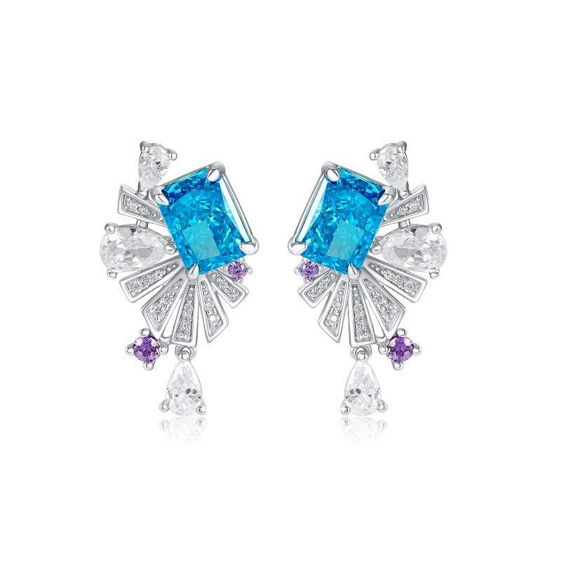 Boucles d'oreilles éventail Art Déco S925 argent plaqué platine Rubis Émeraude + - IVOIRART.COM