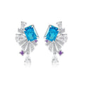 Boucles d'oreilles éventail Art Déco S925 argent plaqué platine Rubis Émeraude + - IVOIRART.COM