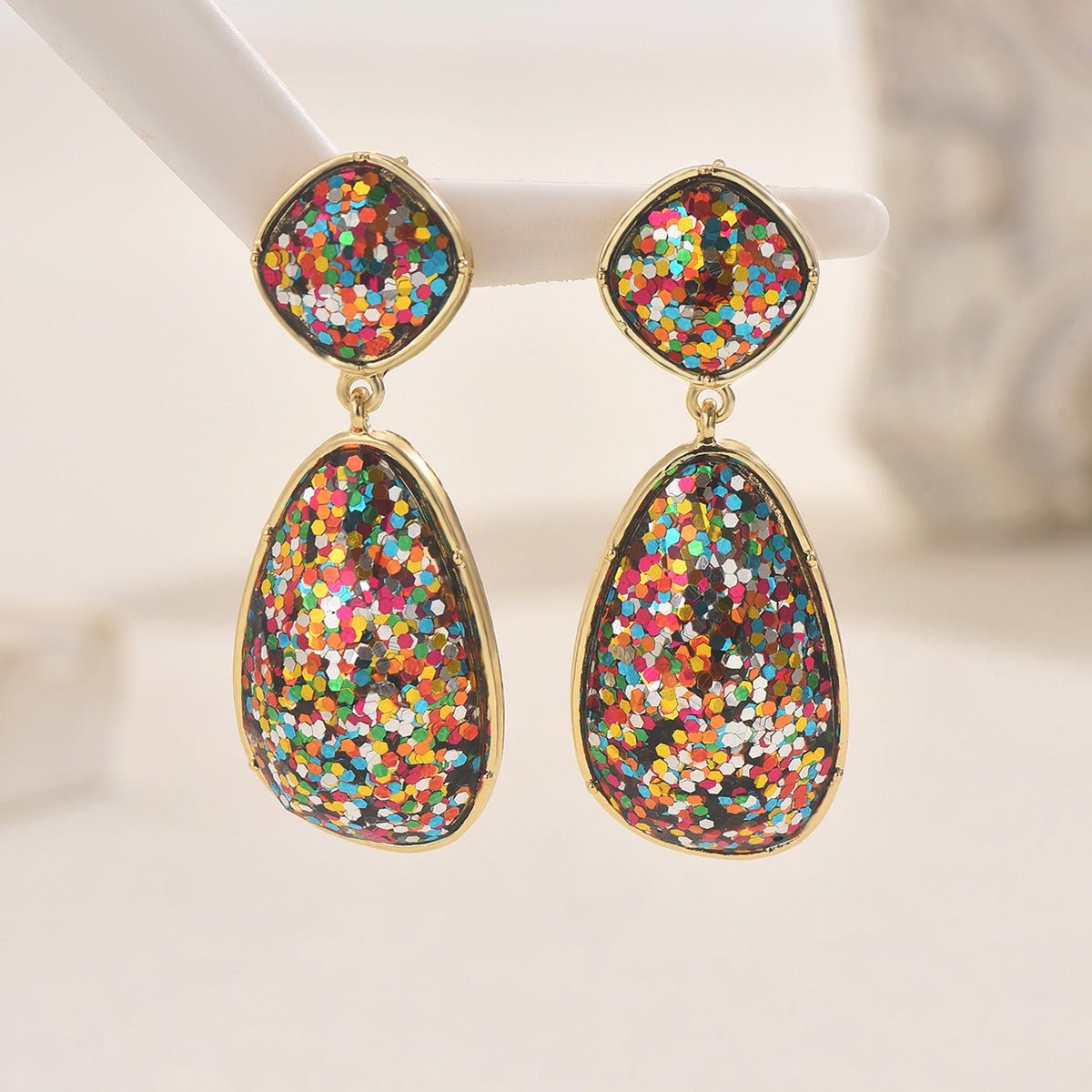 Boucles d'oreilles femme géométriques pierres synthétiques colorées polyvalentes - IVOIRART.COM