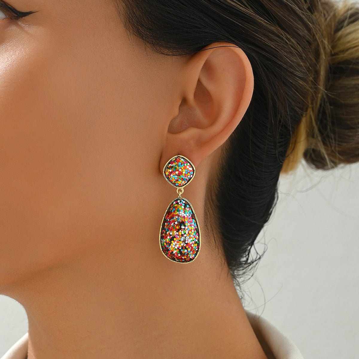 Boucles d'oreilles femme géométriques pierres synthétiques colorées polyvalentes - IVOIRART.COM