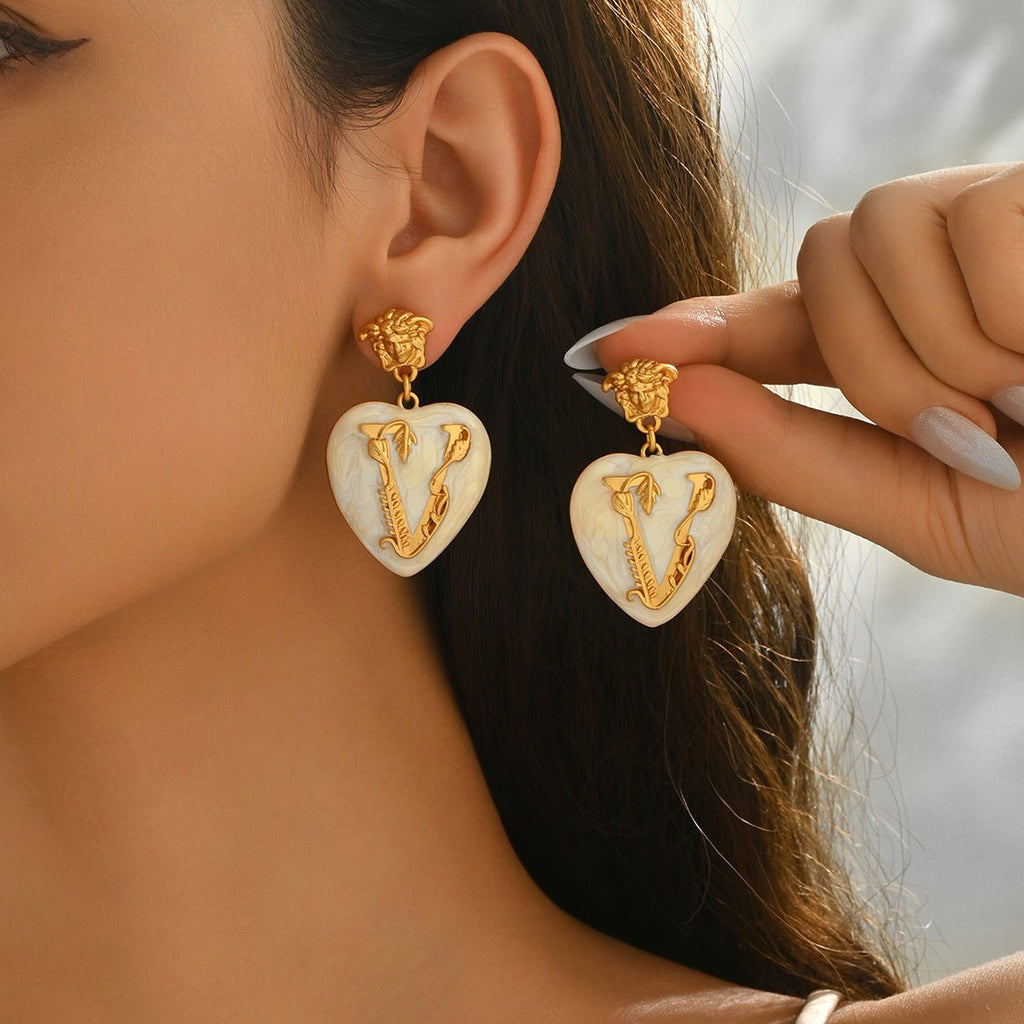 Boucles d'oreilles femme luxe léger style européen-américain lettre cœur et chic - IVOIRART.COM