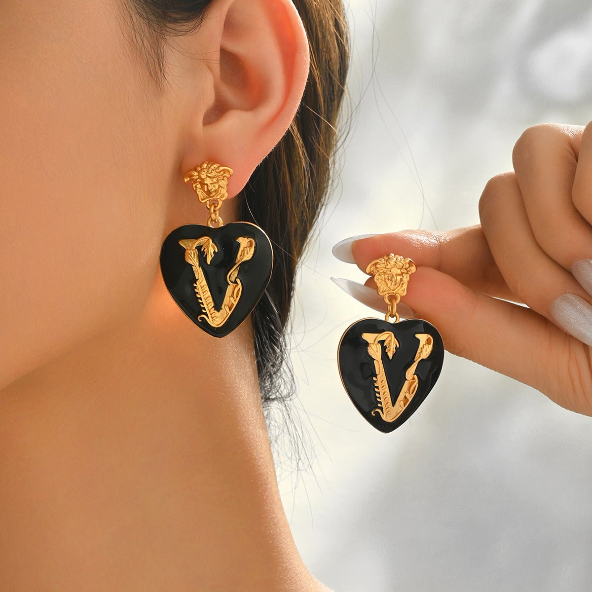 Boucles d'oreilles femme luxe léger style européen-américain lettre cœur et chic - IVOIRART.COM