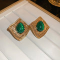 Boucles d'oreilles florales géométriques rétro premium, tige argent, vintage luxe - IVOIRART.COM