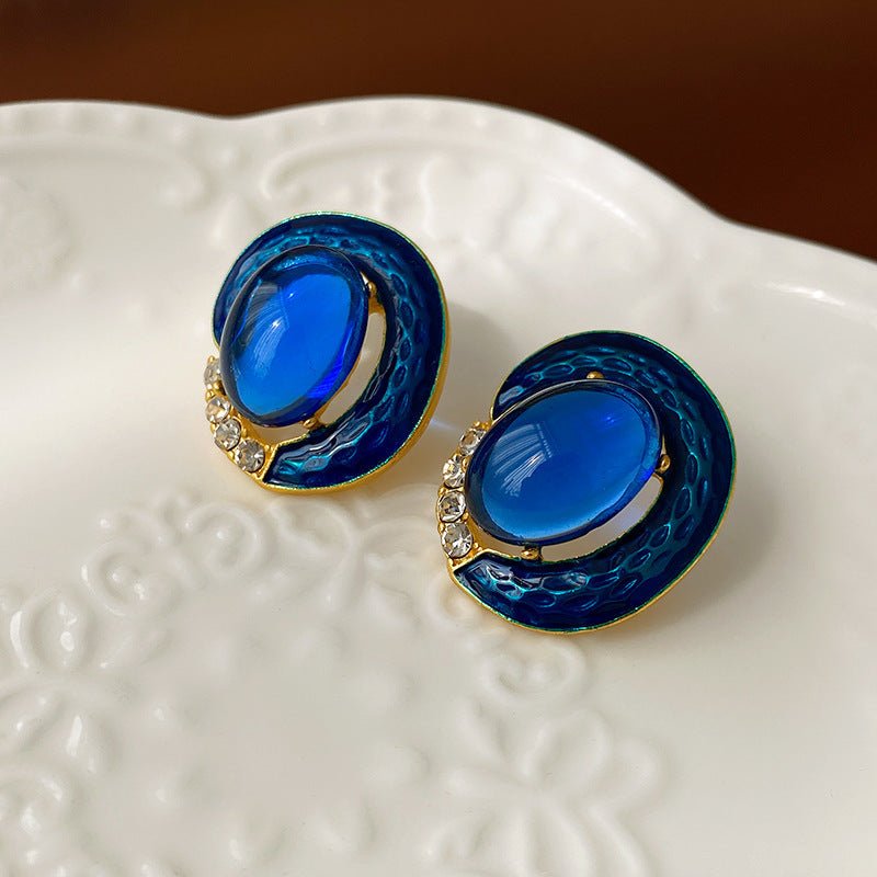 Boucles d'oreilles florales géométriques rétro premium, tige argent, vintage luxe - IVOIRART.COM
