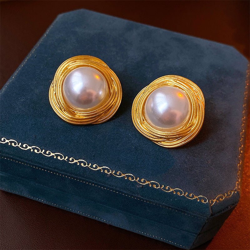 Boucles d'oreilles géométriques vintage à motif floral, clou argenté style rétro - IVOIRART.COM