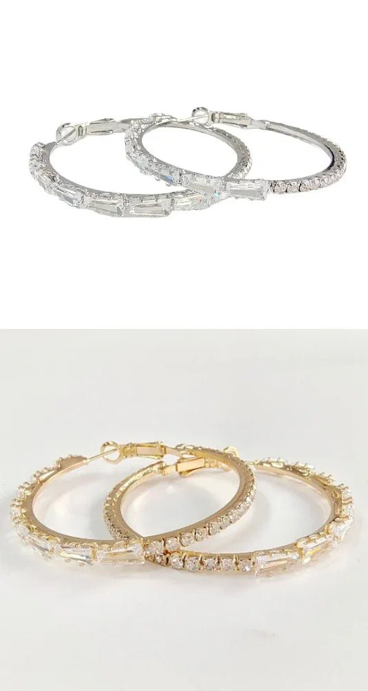 Boucles d’oreilles grandes dames simples en or avec zircon, style européen et américain - IVOIRART.COM