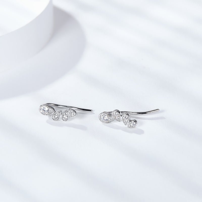 Boucles d’oreilles grimpantes en argent sterling S925 et moissanite, pierres poire, plaqué platine, certificat GRA, coffret cadeau femme - IVOIRART.COM